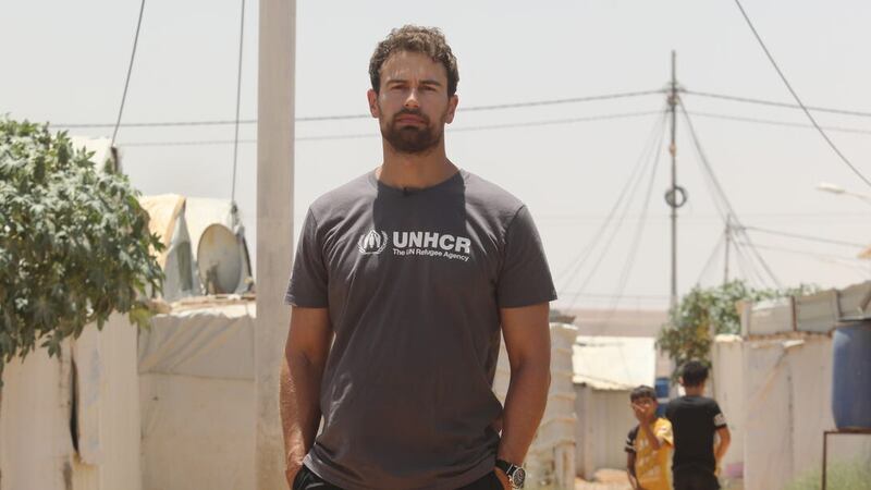 Theo James visits Azraq refugee camp in Jordan (UNHCR/Andy Hall/PA)