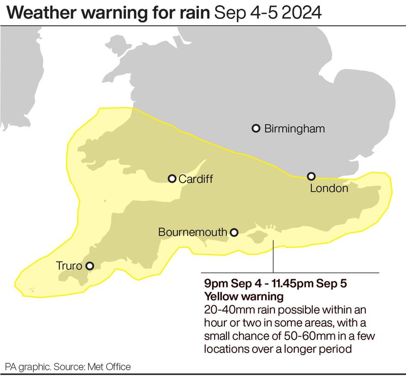 Heavy rain batters southern parts of UK with risk of flooding in some ...