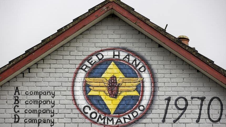 Red Hand Commando mural in the Rathcoole housing estate Newtownabbey