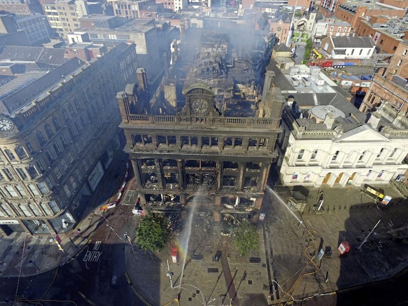Drone images of the fire aftermath at the Primark Bank buildings in Belfast Pictures by Gregory Weeks. 