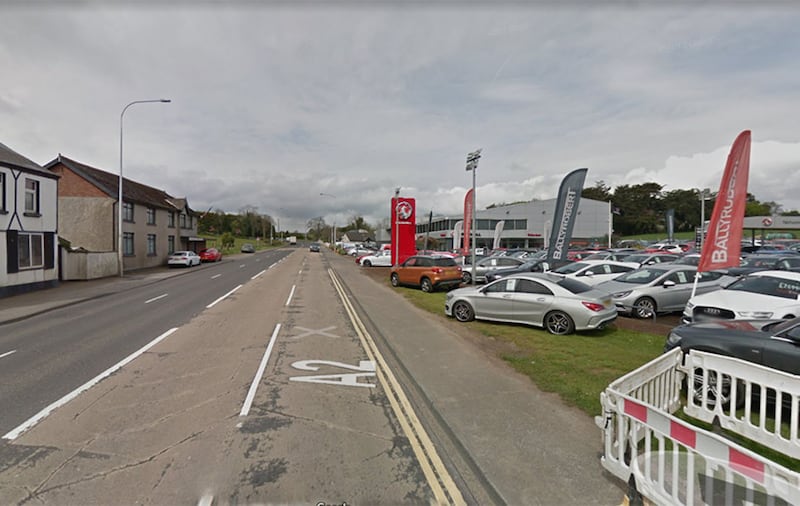 The A2 has been closed near the Vauxhall dealership close to Ballyrobert Road. Picture: Google Maps&nbsp;