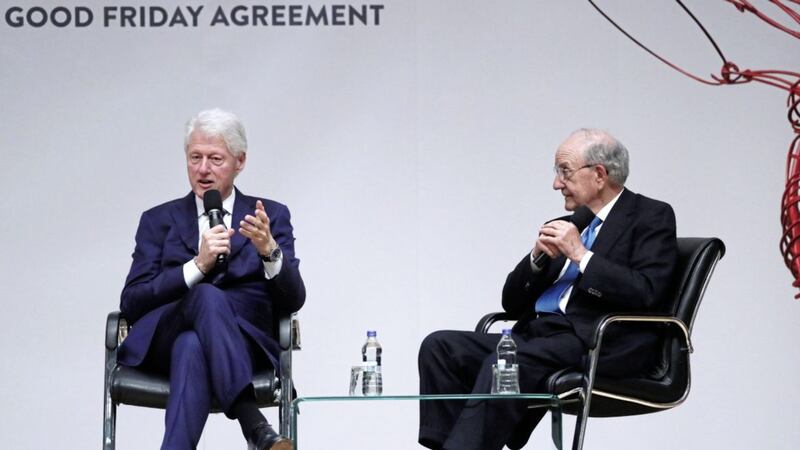 Former US President Bill Clinton and Senator George Mitchell at the Queen&#39;s University event to mark the 20th anniversary of the Good Friday Agreement. Picture by Brian Lawless/PA Wire 