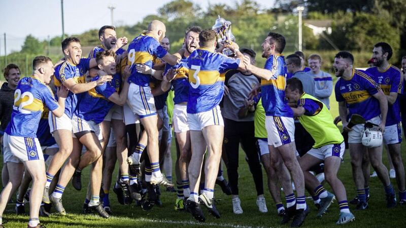 The Portaferry players celebrate last year&#39;s Down SHC final victory over Ballycran at Mitchel Park, Ballycran. Picture by Conor Kinahan 
