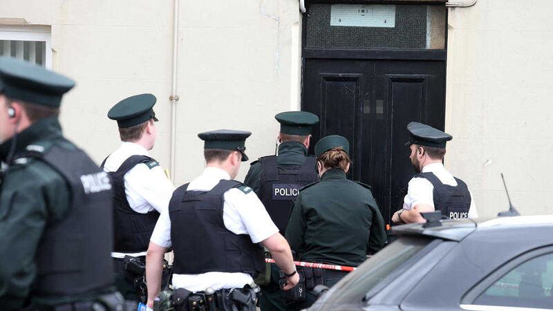 Ppolice at the scene in Newry&#39;s Sandys Street where a man was shot. Picture by Mal McCann 