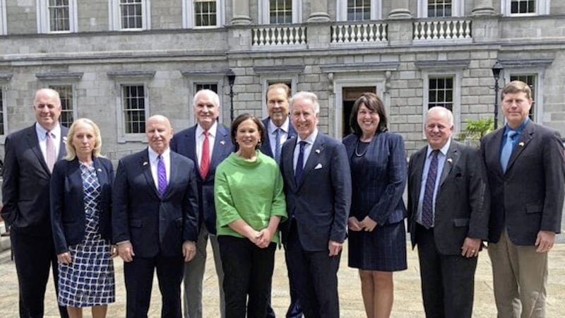 Mary Lou McDonald with the US Ambassador to Ireland Claire Cronin (third from right) and members of the Congressional delegation 