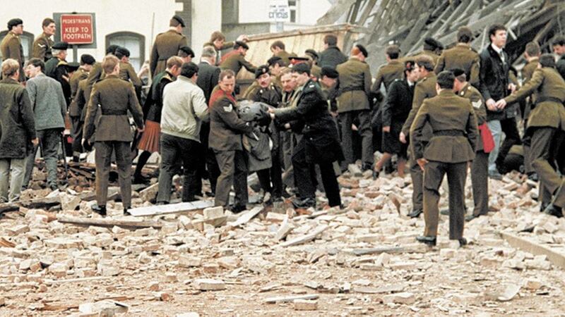 The aftermath of the 1987 Enniskillen bombing - an IRA attack which killed 11 people 