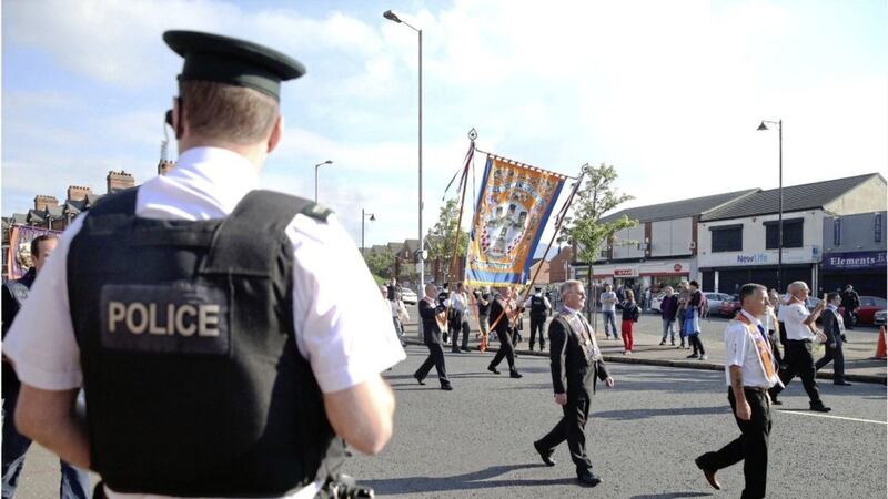 The Orange Order parade through Ardoyne passed off peacefully yesterday. Picture by Hugh Russell 