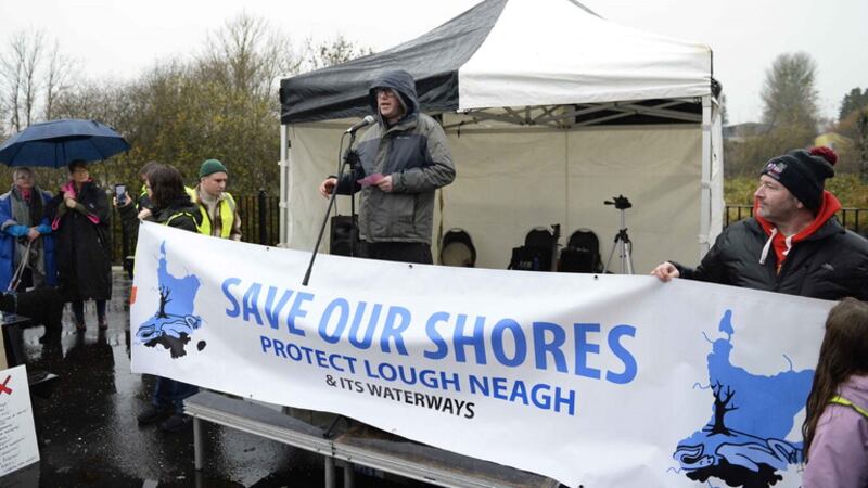 Sunday's protest over the health of Lough Neagh was held at Toomebridge, Co Antrim. Picture: Mark Marlow