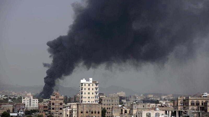 Smoke rises after Saudi-led airstrikes hit a food factory in Sanaa, Yemen, last week. Picture by Hani Mohammed, Associated Press 