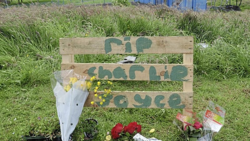Tributes at the scene in Ballymena where nine year-old Charlie Joyce lost his life on a scrambler. Picture by Pacemaker 