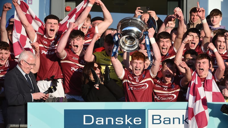 Omagh CBS captain Callum Daly lifts the Danske Bank MacRory Cup