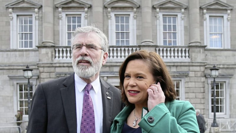 Sinn F&eacute;in&#39;s Gerry Adams and Mary Lou McDonald outside Leinster House in Dublin in 2016. Picture: Niall Carson/PA 