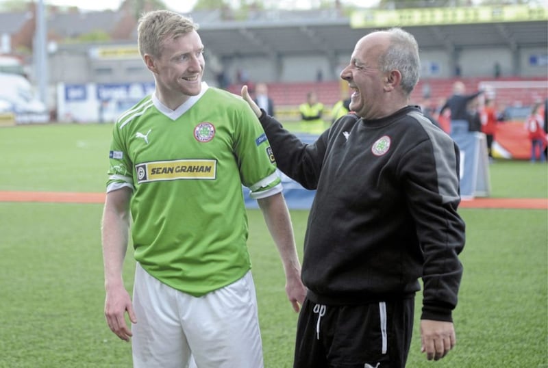 A laugh and a joke was never far away with the late Tommy Breslin. Pictured here with Chris Curran 