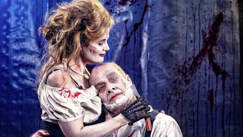 Former Neighbours actor Julie Mullins as Mrs Lovett with Steven Page, who plays Sweeney Todd, in the Lyric-NI Opera production 