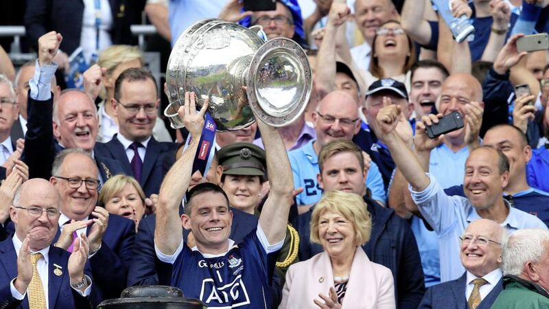 Dublin captain Stephen Cluxton lifting the Sam Maguire Cup has become an annual image as the Dubs' dominance increases.<br /> Pic Philip Walsh