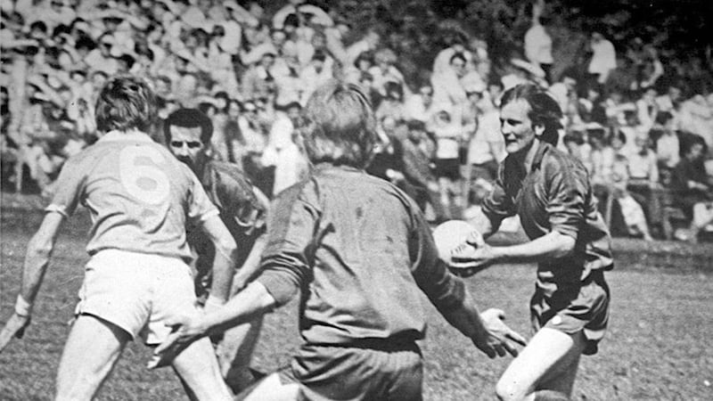 Fermanagh legend Peter McGinity (right) during the 1982 Ulster final against Armagh in Clones 