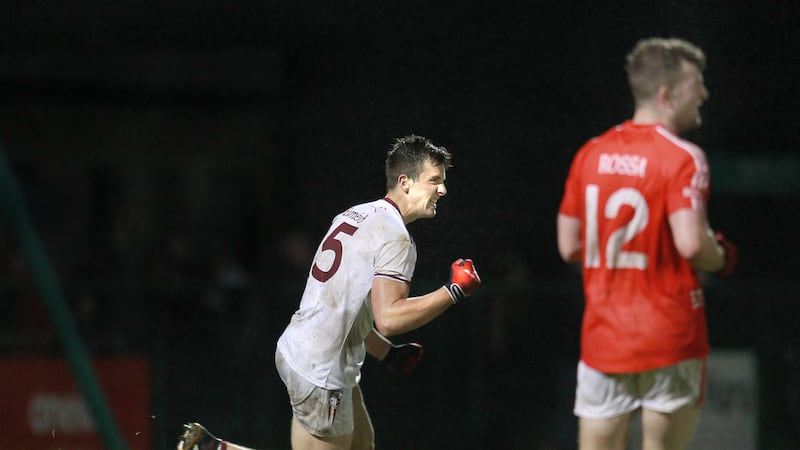 Slaughtneil's Shane McGuigan who notched five points in the Derry Champions' defeat of Magherafelt yesterday evening&nbsp;