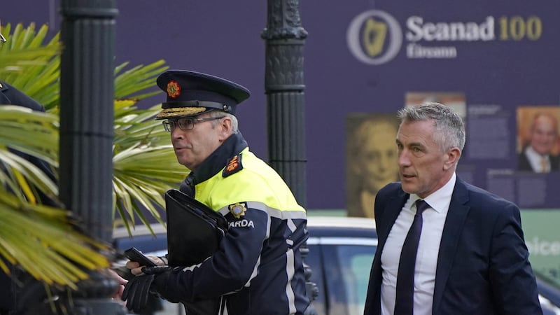 Garda Commissioner Drew Harris (left) arriving to appear before the justice committee at Leinster House. (Niall Carson/PA)