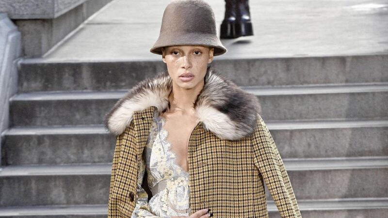 Adwoa Aboah walks on the runway during the Marc Jacobs Fashion Show in New York 