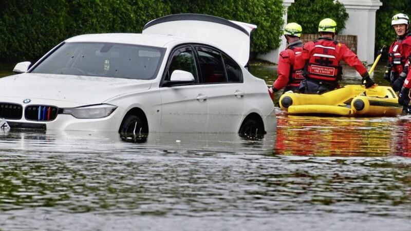 Emergency crews launched dinghies to rescue pensioners from their homes in Newcastle. 