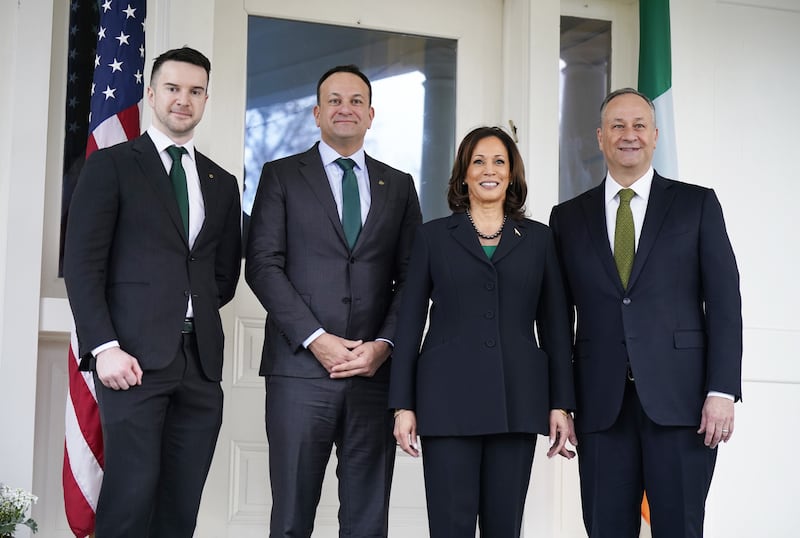 Taoiseach Leo Varadkar and partner Matt Barrett, left, with US vice-president Kamala Harris and her husband, Douglas Emhoff