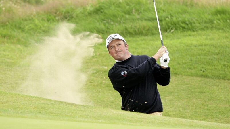 Damien McGrane plays from a bunker during a practice round at the Royal Birkdale Golf Club, Southport 