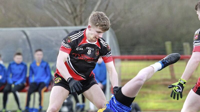 Peter McEniff and Shane McDevitt of St Eunan&#39;s, Letterkenny in action against Loreto, Coleraine in this year&#39;s McLarnon Cup quarter-final at Owenbeg Picture by Margaret McLaughlin 