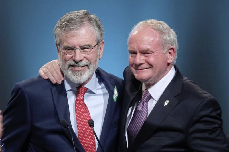 Gerry Adams with Martin McGuinness at the Sinn F&eacute;in ard fheis in Dublin last year 