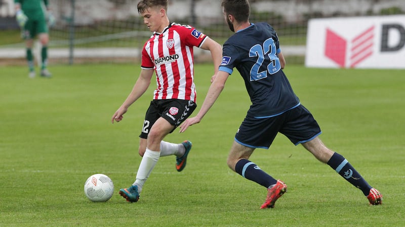 Derry City's Joshua Daniels with Ken Costello of Drogheda United during Friday's FAI Cup clash at the Brandywell<br />Picture by Margaret McLaughlin&nbsp;