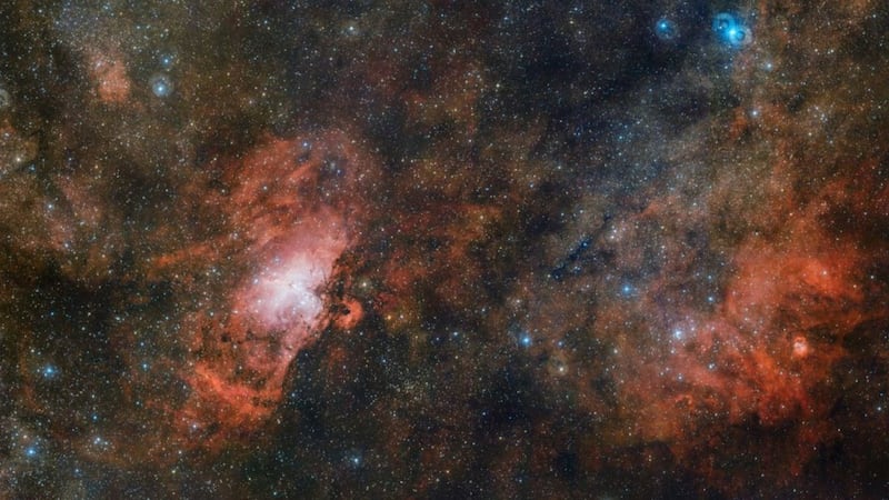 The Sharpless 2-54 and the Omega Nebula appear alongside the Eagle Nebula in the whopping three-gigapixel picture.