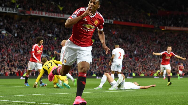 Anthony Martial celebrates scoring on his debut for Manchester United against Liverpool on Saturday<br />Picture: PA&nbsp;