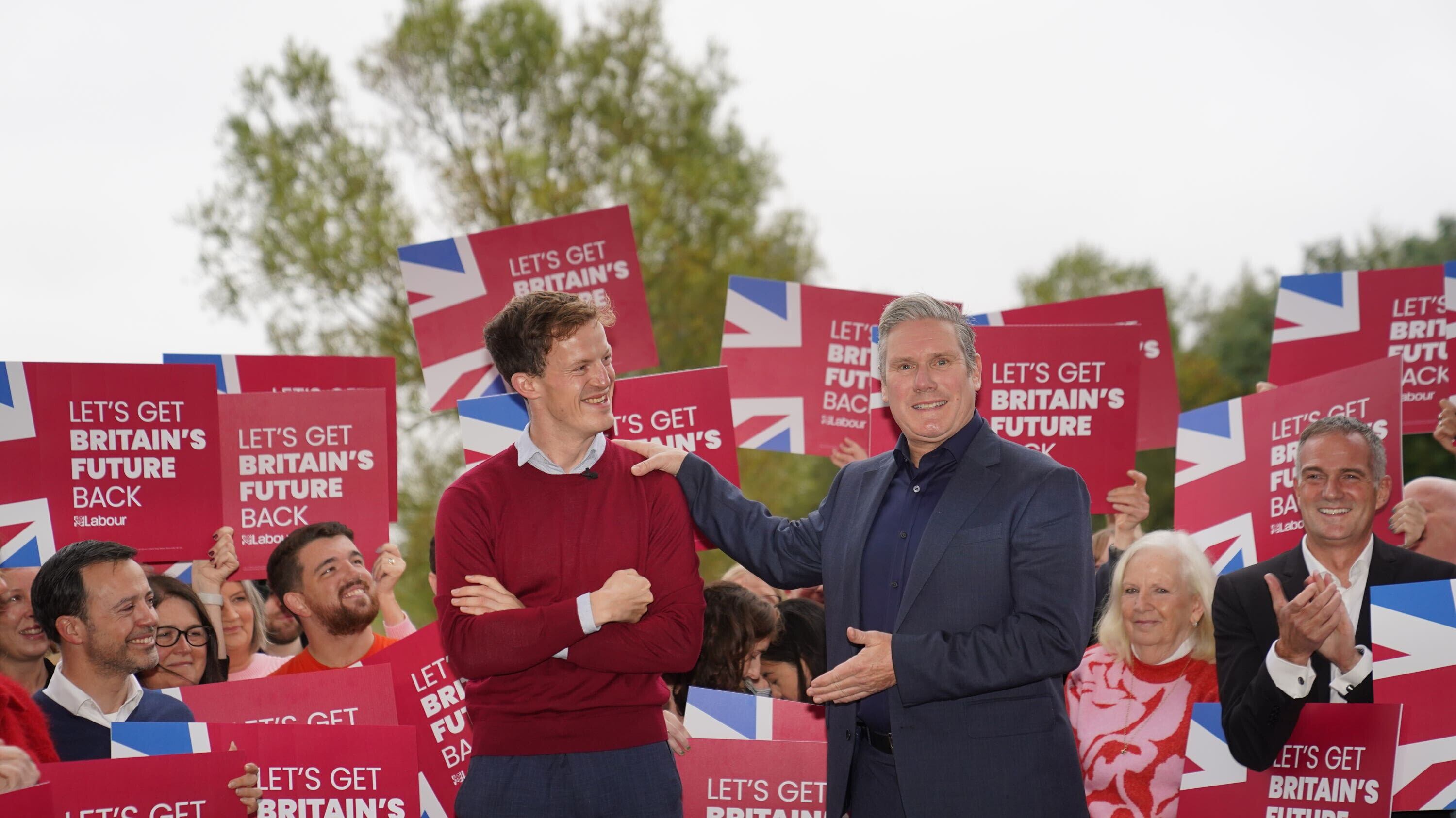 Newly elected Labour MP Alistair Strathern met Sir Keir Starmer at the Forest Centre in Moretaine, Bedford after winning the Mid Bedfordshire by-election (PA)