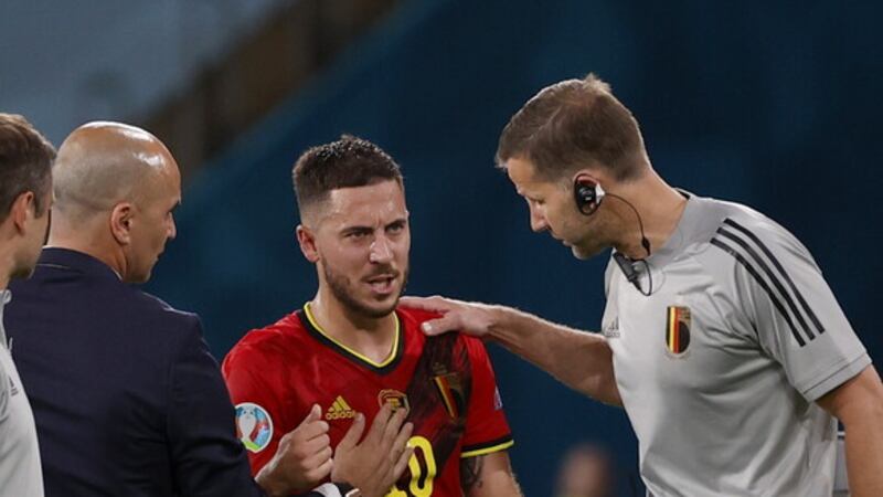 Eden Hazard being taken off by Belgium at the Euro 2020 tournament last summer. 