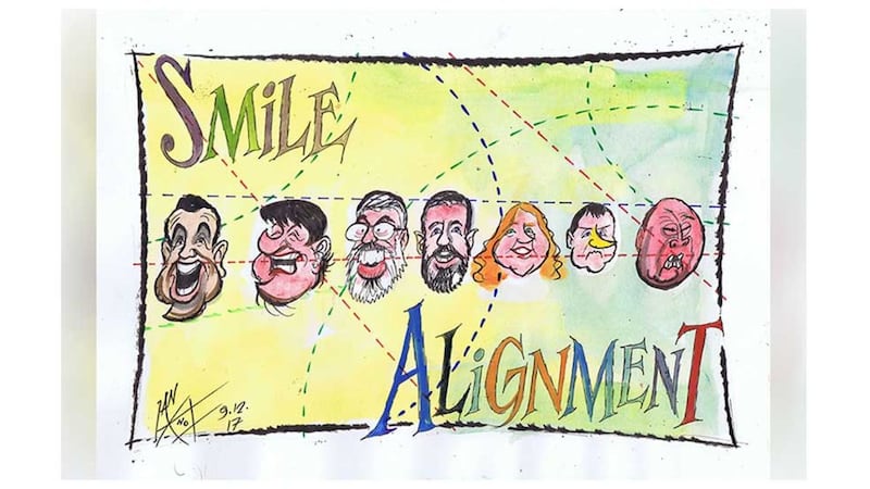 &nbsp;Smile! DUP offers guarded support for phase one Brexit deal. Ian Knox cartoon