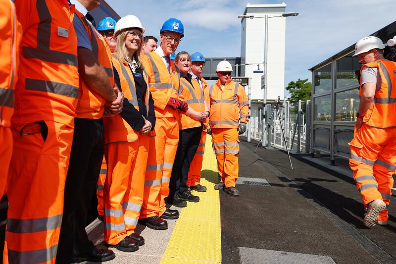 John Swinney during a visit to the Levenmouth rail link at Cameron Bridge station