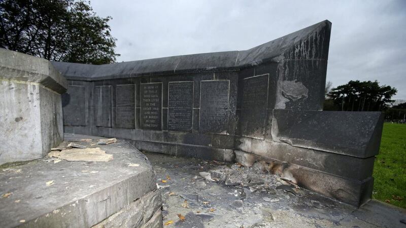 Damage caused to the war memorial in Milltown Cemetery in west Belfast. Picture by Mal McCann 