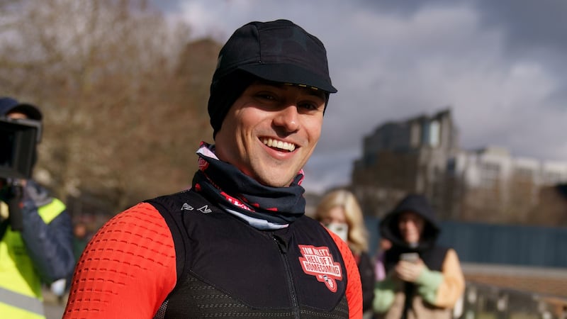 The gold-medallist diver has set off on his final 30-mile run of the challenge.