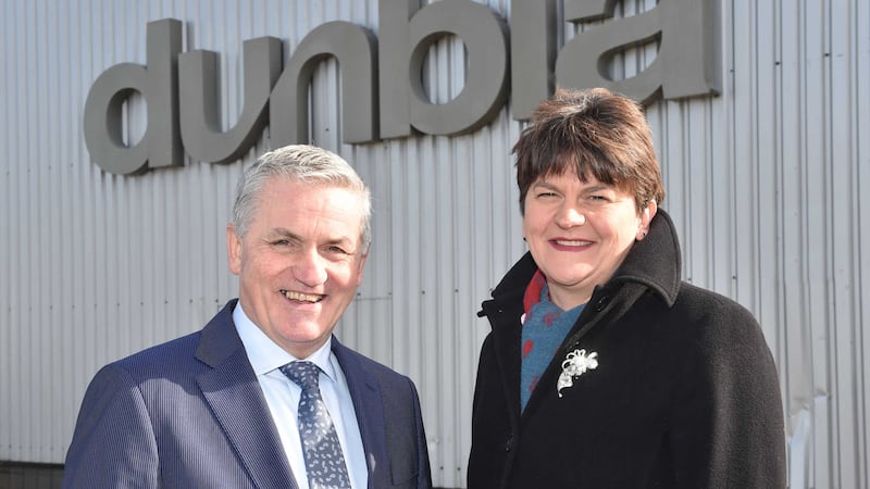 Jim Dobson, managing director of Dunbia Group, with the then Enterprise, Trade and Investment Minister Arlene Foster. Picture by Simon Graham, Harrison Photography&nbsp;