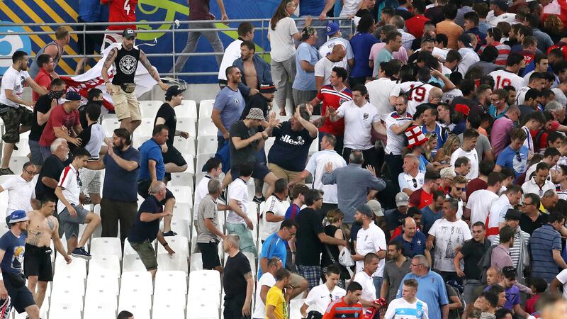 Fans of England and Russia clashed in the stands during Saturday night's Euro 2016 Group B match at the Stade Velodrome in Marseille<br />Picture by AP&nbsp;
