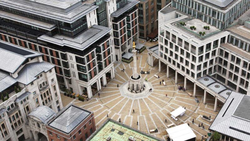 oil prices: Paternoster Square, London, the heart of the city&rsquo;s financial district. A surge in oil prices yesterday saw the FTSE 100 Index close 5.8 points higher 