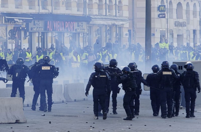 French riot police clashing with &#39;yellow vest&#39; protestors in Marseille 