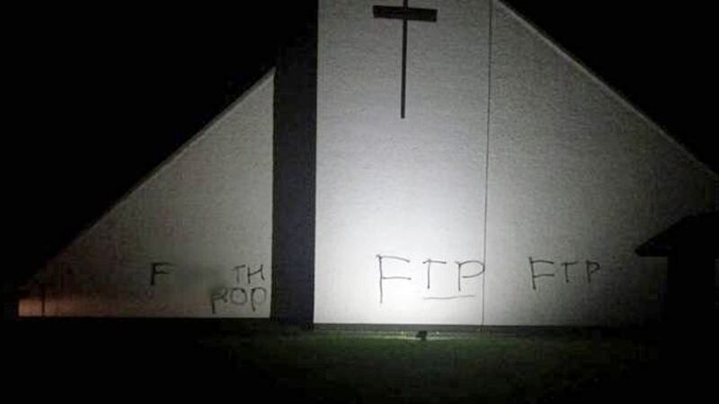 Offensive graffiti including F*** the Pope and FTP was sprayed on St Anne&#39;s Catholic Church in Kilrea, Co Derry 
