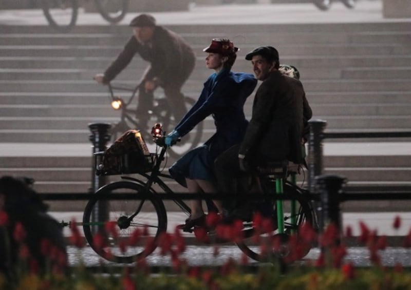 The Girl on the Train actress Emily Blunt filming for Mary Poppins Returns in front of Buckingham Palace (Yui Mok/PA)