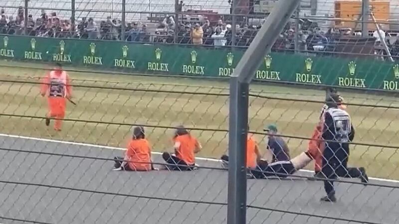 Protesters during a track invasion at last year’s British Grand Prix (Northants Police/PA)