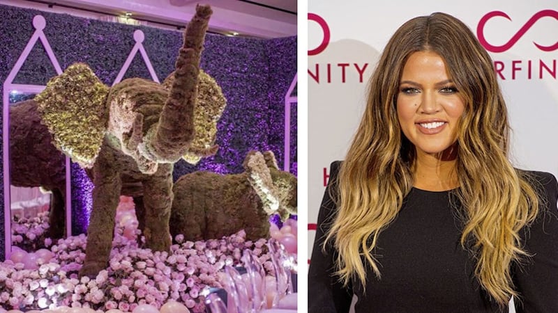 Khlo&eacute; Kardashian's baby shower was all pink except for the topiary elephants