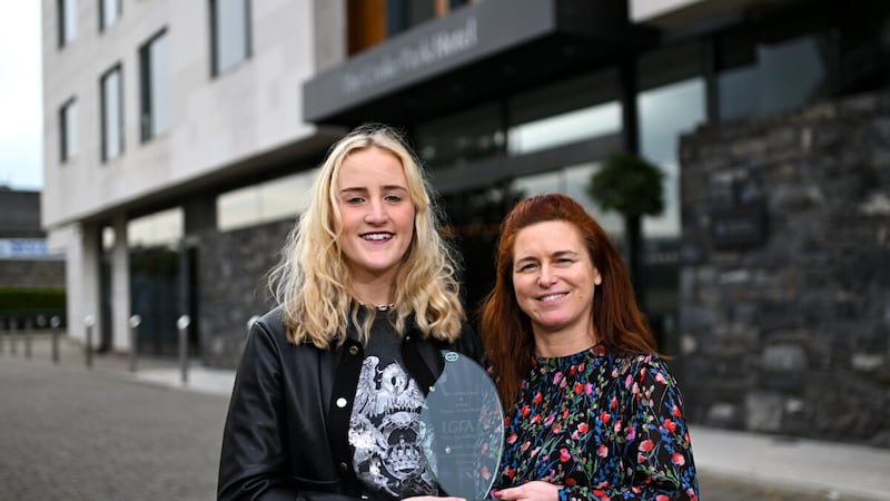 Niamh Murray of Clann Éireann and Armagh is presented with The Croke Park/LGFA Player of the Month award for September by Edele O’Reilly, Director of Sales and Marketing, The Croke Park, at The Croke Park in Jones Road, Dublin