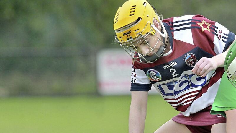Slaughtneil Grainne O&#39;Kane competes with Aoife Quinn of Swatragh during the Derry Senior Camogie Championship final at Magherafelt. Picture by Margaret McLaughlin 