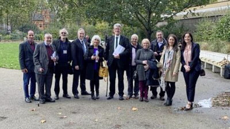 Abuse campaigners outside the House of Commons yesterday. Picture from Twitter 