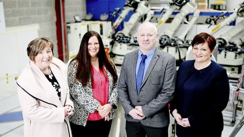 Three Northern Ireland manufacturers will showcase how supply chain collaboration and performance excellence is key to customer partnership at the world&rsquo;s leading aircraft interiors expo in Hamburg next month. Pictured (from left) are Patricia Clements (managing director of Bradfor), Kelly Murphy (Invest NI), Stephen Cromie (managing director of Exact CNC) and Joanne Liddle (managing director of IPC Mouldings) 