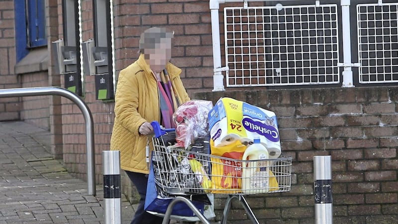 Stocking up at the supermarket in Derry on Thursday afternoon. Picture by Margaret McLaughlin 